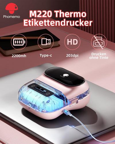 Phomemo M220 Etikettendrucker,Upgrade Barcode-Drucker,Bluetooth Tragbarer Thermo Beschriftungsgerät