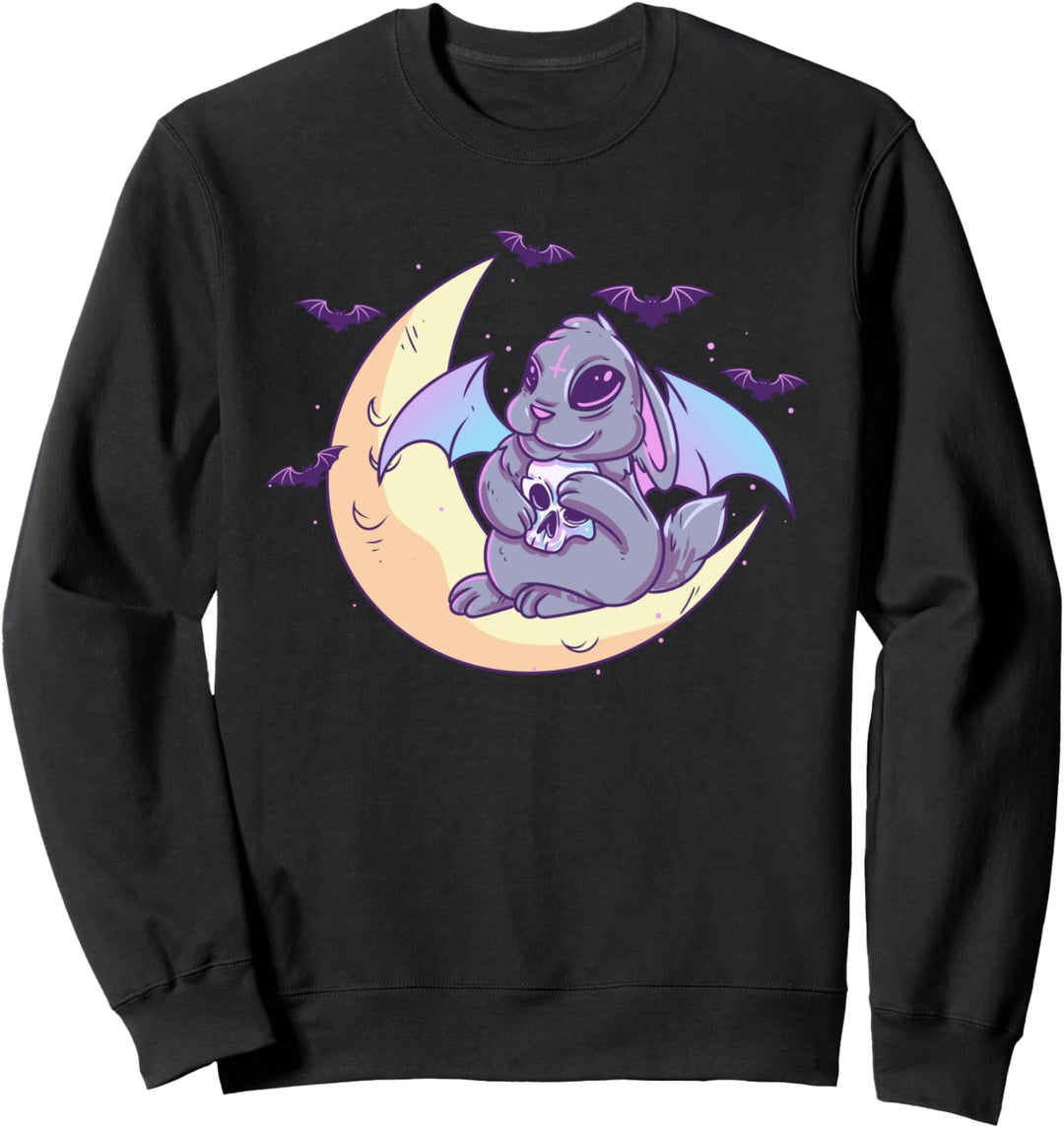 Kawaii Pastell Gothic Hasen-Fledermaus mit Mond für Anime Frauen Mädchen Sweatshirt