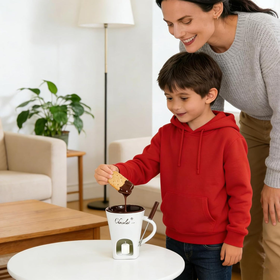 Schokofondue Tasse Keramik, 130ml Schoko Fondue Schokoladenschmelztopf für Käse und Schokolade mit G
