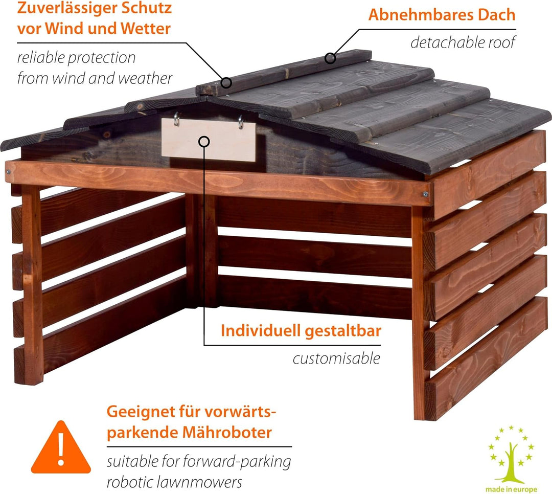 dobar® Mähroboter Garage aus Holz mit abnehmbarem Dach - Rasenroboter Unterstand mit individualisier
