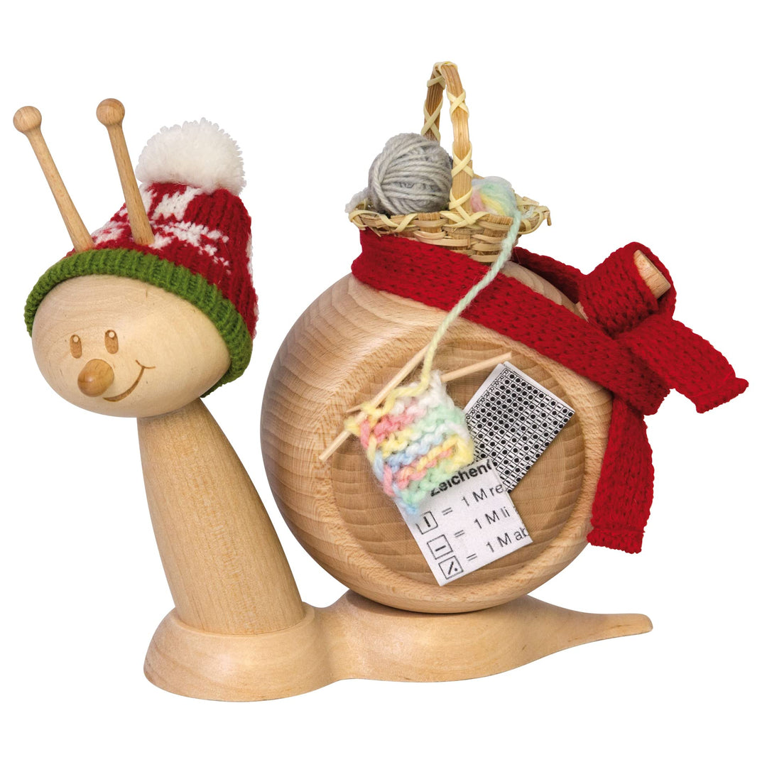 Kuhnert Drechslerei Rauchschnecke/Räucherfigur aus Holz - Sunny mit Strickzeug - Höhe: ca. 15cm - Ma