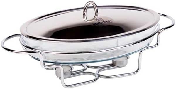 KINGHOFF Speisewärmer mit Glaseinsatz Warmhaltebehälter Kammer Silber (3.0L), 3.0L