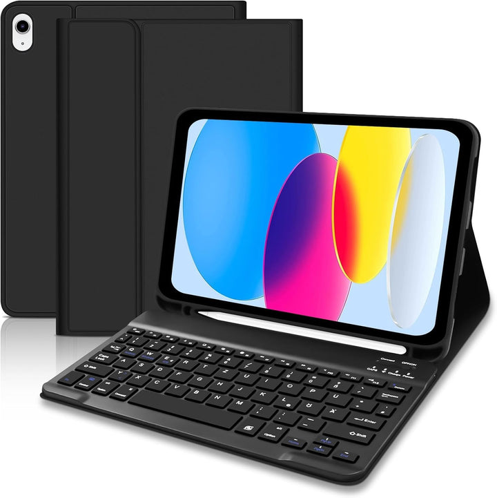 Hülle mit Tastatur für Ipad A16 11 Generation 2025/10 Generation 2022 (10,9/11 Zoll) - QWERTZ Layout