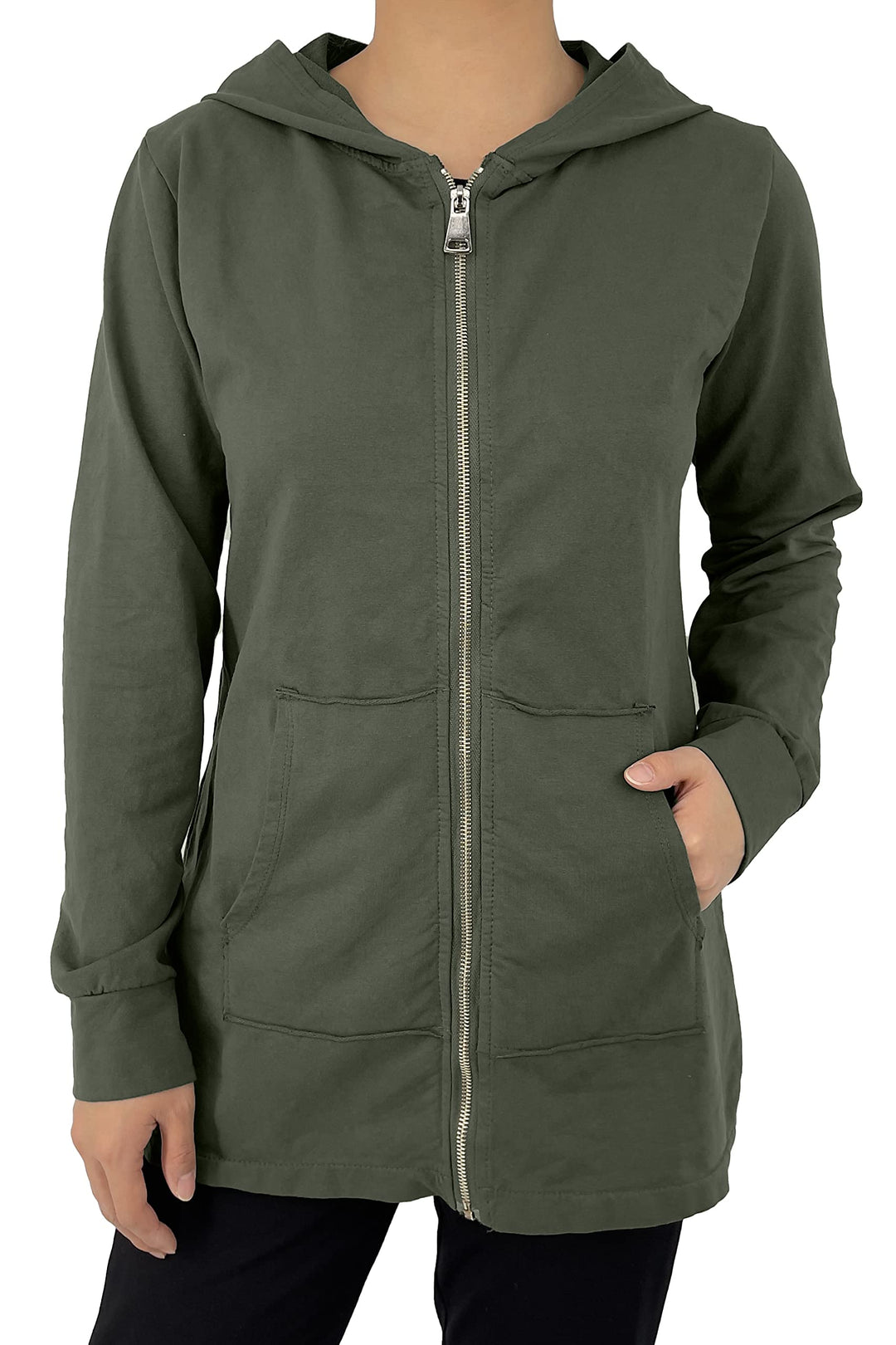 JOPHY & CO. Langes Sweatshirt für Frauen mit Kapuze, Reissverschluss und Taschen (cod. 9047) S Grün,