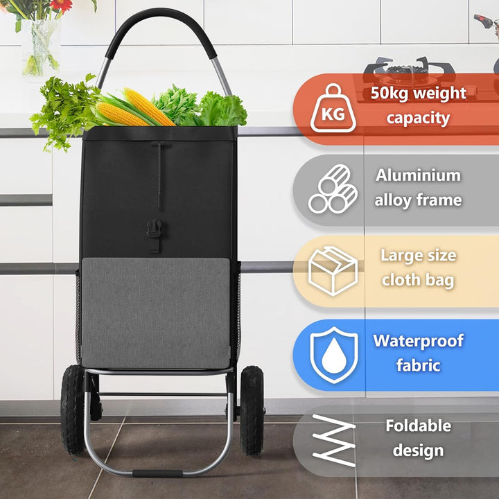 DROMEZ Einkaufstrolley Gross - 50L Leichte Einkaufswagen Klappbar aus Aluminium - 2 Extra Grosse Räd