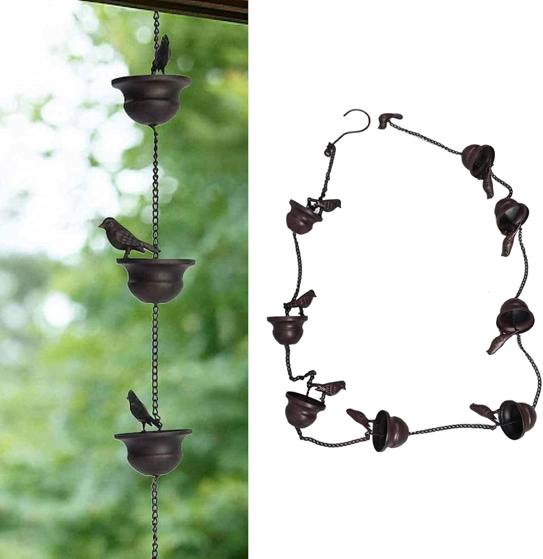 Cyrank Regenkette, Mobile Vögel Und Becher-Regenketten Für Dachrinnen, Metall-Regenketten-Fallrohre,