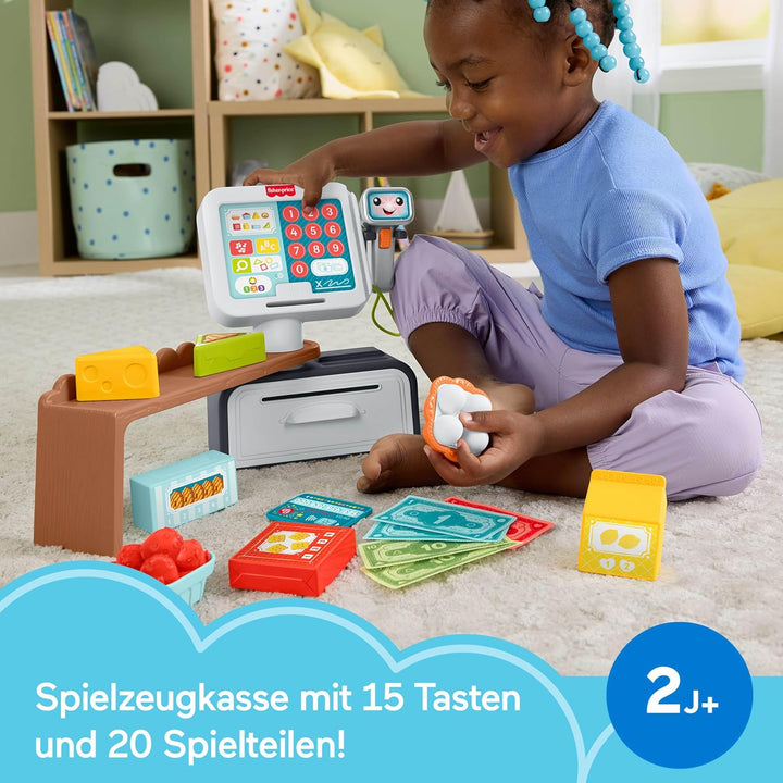 Fisher-Price Lernspielzeug für Kleinkinder Lernspass Meine erste Spielkasse, Kaufladen mit 20 Teilen