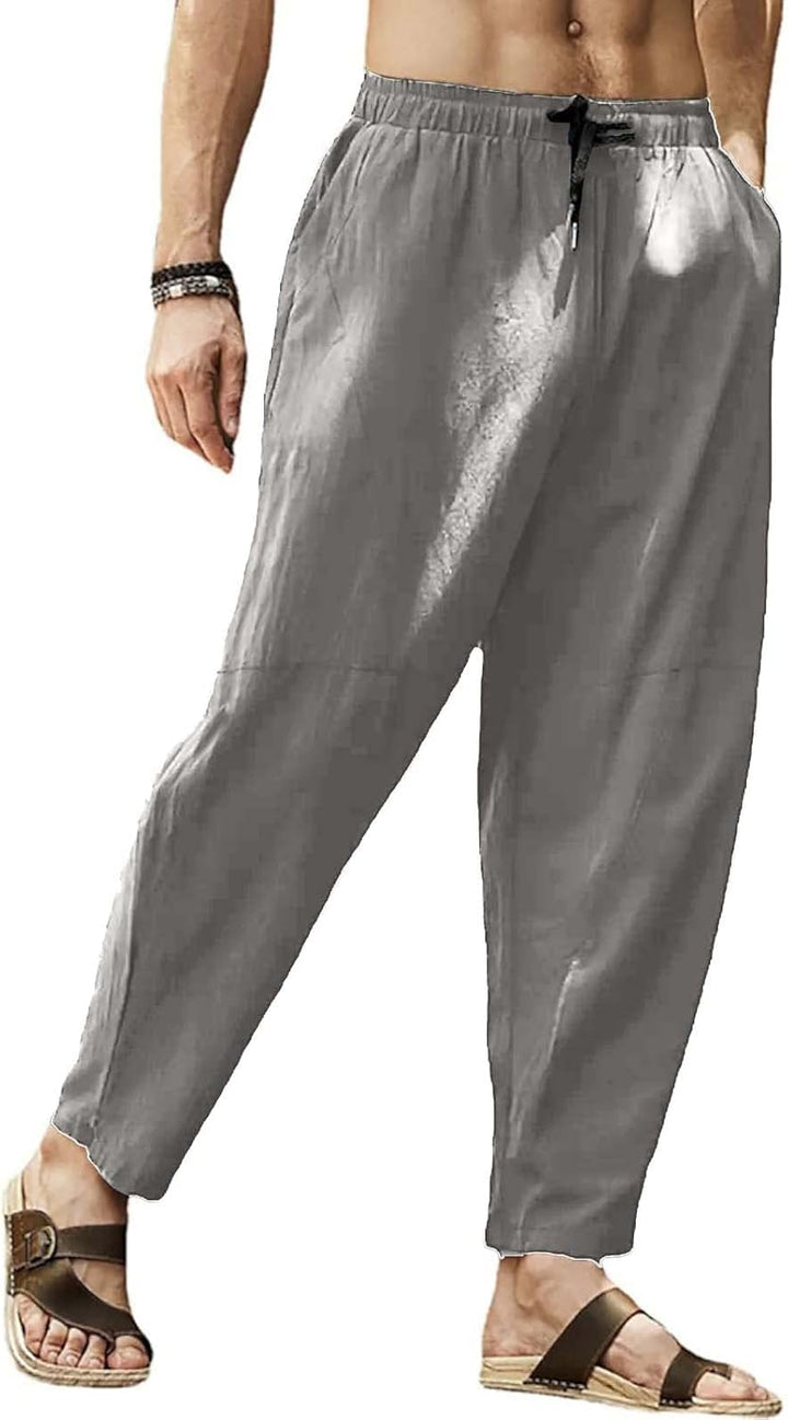 Leinenhose Herren Sommerhose Herren Leicht Yogahose Freizeithose mit Elastische Gürtel XL Grau, XL G