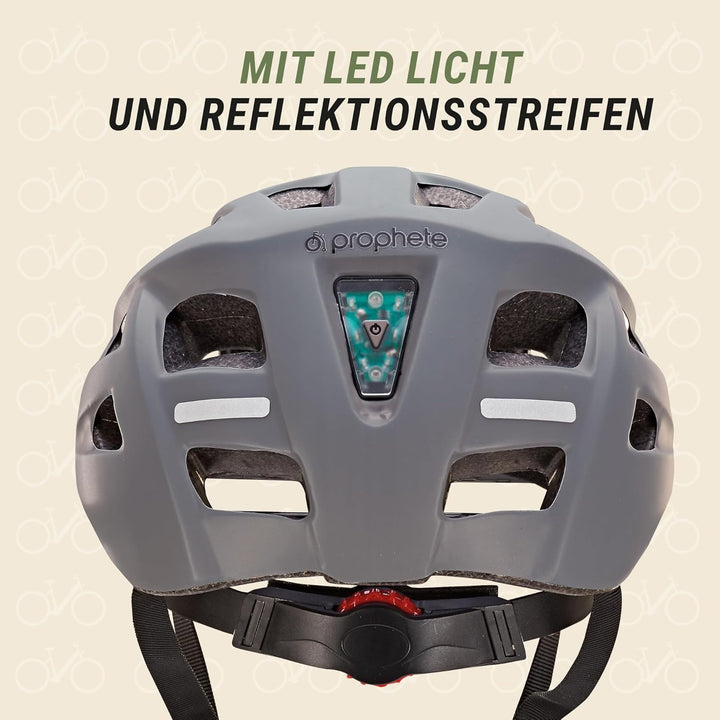 Prophete Fahrradhelm, für Damen und Herren, mit integrierter LED und Fidlock Verschluss, Grösse: 55-