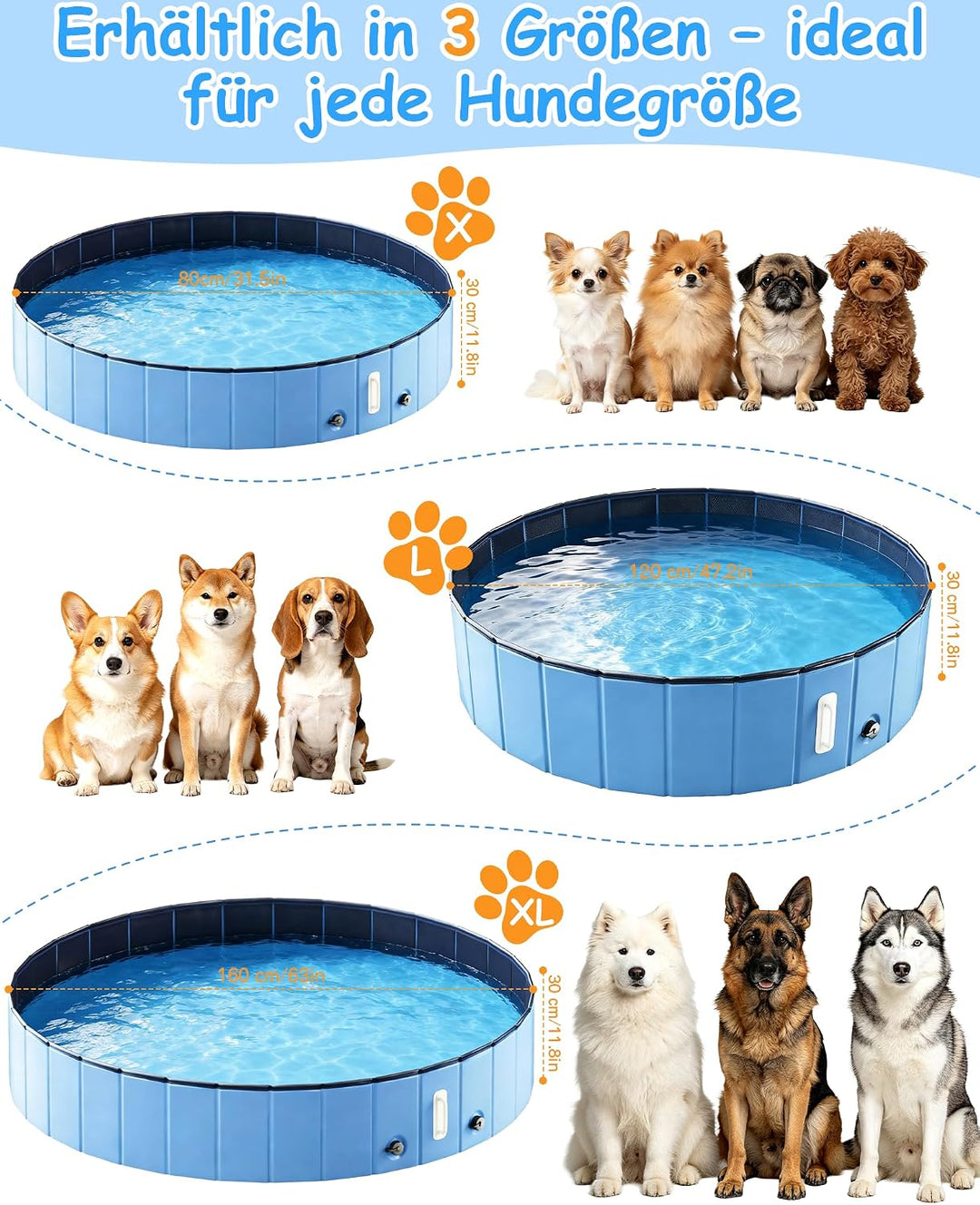 DEWEL Hundepool Faltbar Ø80 x H30 cm für kleine Hunde | 5 mm verstärkte MDF-Struktur, Ideal zur Abkü