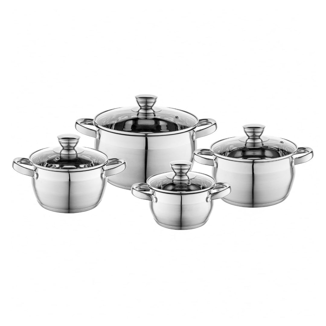 FLORINA Kochtopf Set OLIVER | 4-teilig | Edelstahl 18/0 | Glasdeckel gehärtet | Für Induktion, Gas,