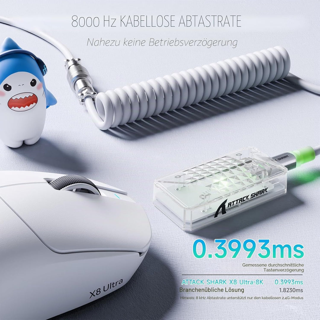 ATTACK SHARK X8 Ultra 8KHz Drahtlose Gaming-Maus, 55g Ultraleicht, Nordic 52840, PAW3950MAX, 42KDPI,