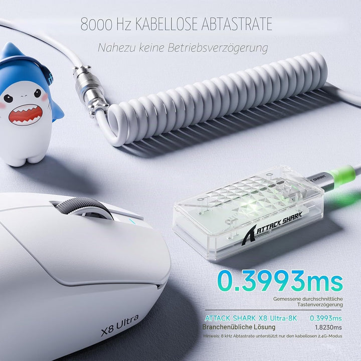 ATTACK SHARK X8 Ultra 8KHz Drahtlose Gaming-Maus, 55g Ultraleicht, Nordic 52840, PAW3950MAX, 42KDPI,