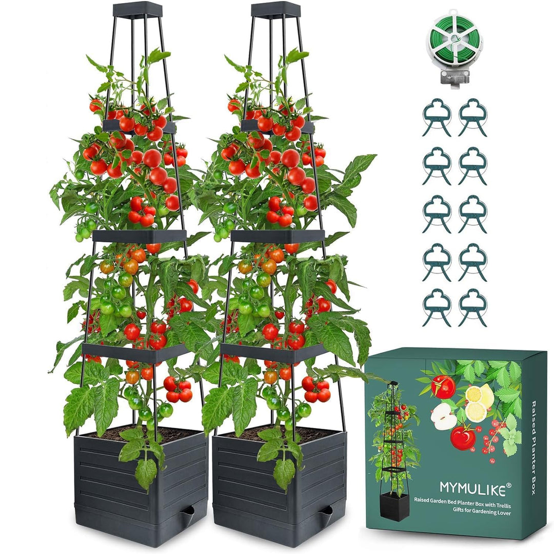 MYMULIKE Tomaten Rankhilfe, 2 Stück Rankhilfe Obelisk mit Blumenkasten 150CM, Tomaten Rankhilfe mit