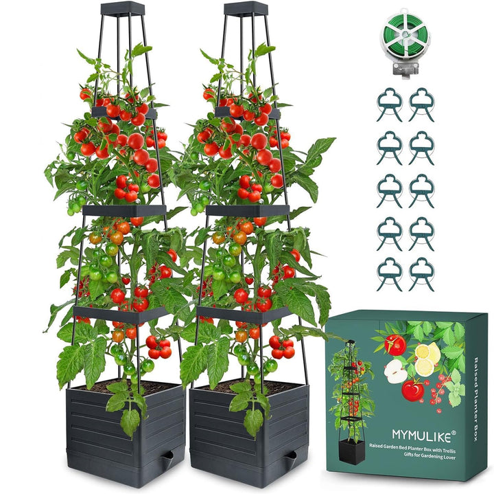 MYMULIKE Tomaten Rankhilfe, 2 Stück Rankhilfe Obelisk mit Blumenkasten 150CM, Tomaten Rankhilfe mit