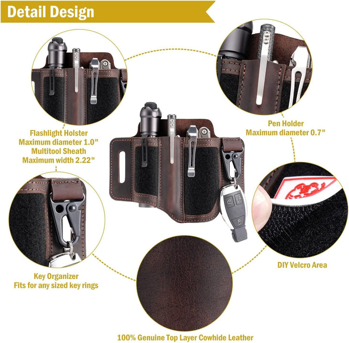 VIPERADE PL3 Multitool Scheide Lederscheide mit DIY Patch Bereich,EDC Taschen Organizer für Herren f