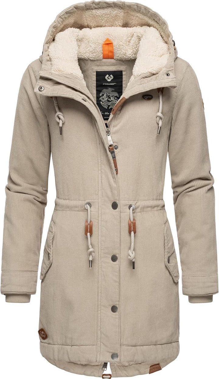 Ragwear Damen Winterjacke Wintermantel Cord-Mantel mit Kapuze Canny Corduroy XS-6XL XL Bone, XL Bone