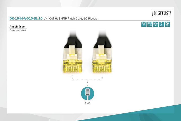 DIGITUS LAN Kabel Cat 6A - 1m - 10 Stück - RJ45 Netzwerkkabel - S/FTP Geschirmt - Kompatibel zu Cat-