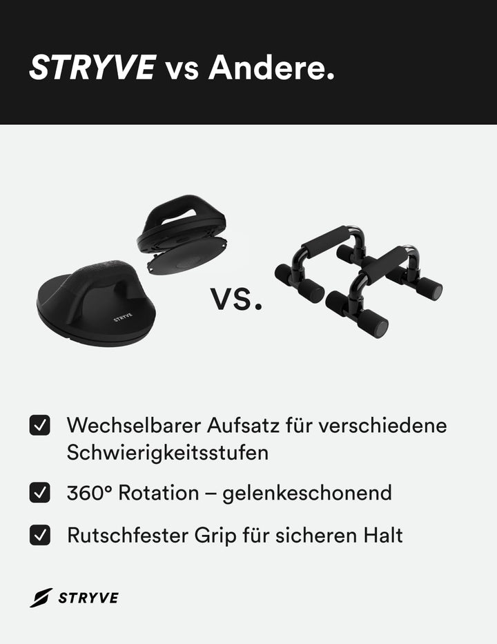 STRYVE Liegestützgriffe rotierend - 2er Set Push up Bars - 2 Aufsätze mit Schwierigkeitsgrad 1, 2 -