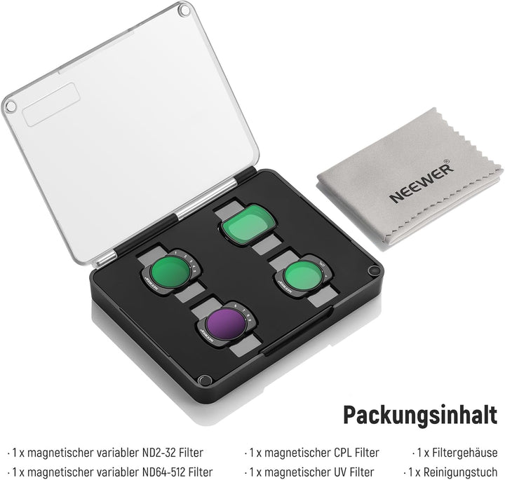 NEEWER Magnetic Variable ND Filter Set, Kompatibel mit DJI OSMO Pocket 3, 4 Stk. UV CPL ND2-32 (1-5