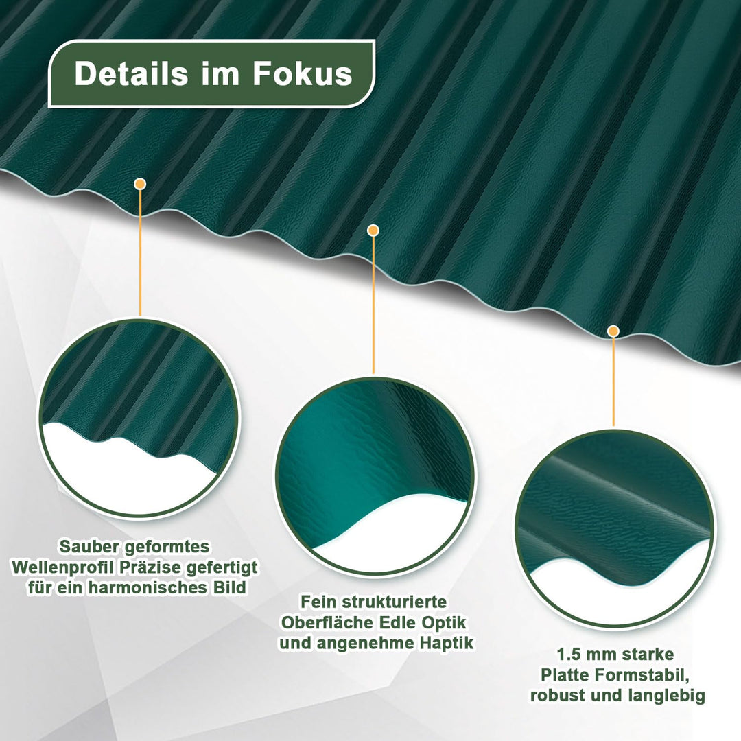 5x Wellblechplatten für Dach, 117 x 93 cm,1,5 mm PVC Wetterfeste Dachplatten Kunststoff,UV-beständig