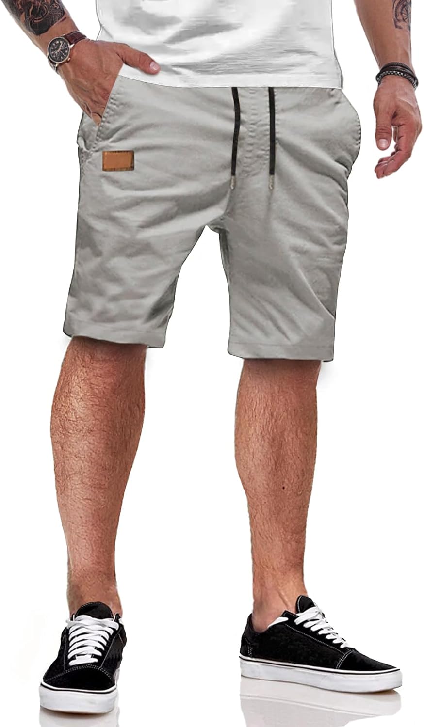 JMIERR Kurze Hosen Herren Shorts Herren Sommer Chino Baumwolle Elastische Taille mit Taschen S D Gra