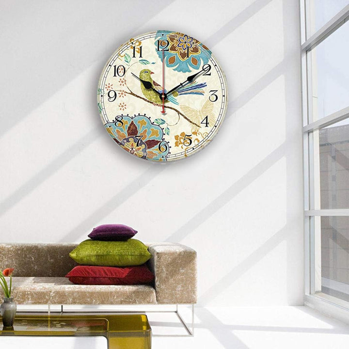 SWHONG Wanduhr, bunt, Shabby Chic, Vogel & Blumen, Nicht Ticking, für Wohnzimmer, Dekoration des Hau