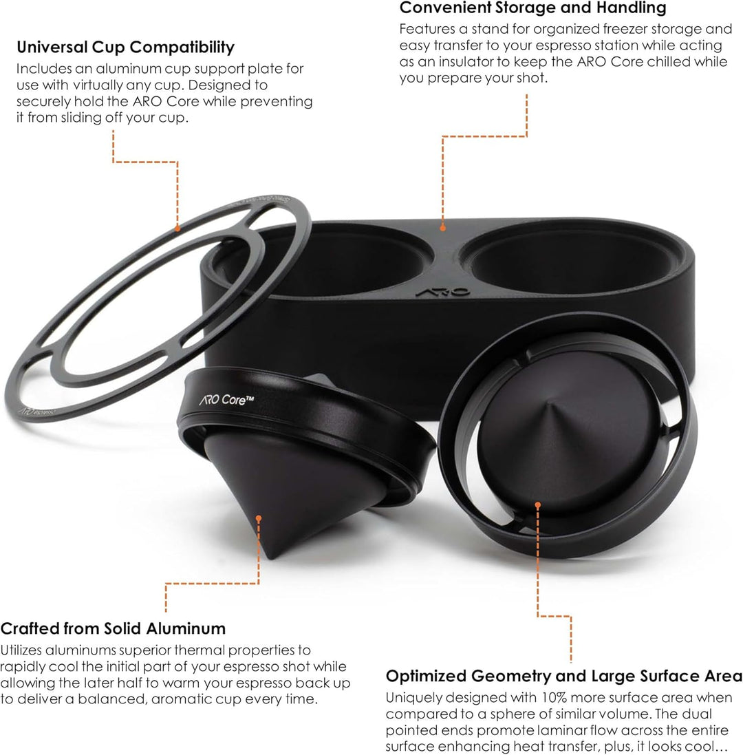 ARO Core™ Espresso-Extraktionskühler aus Aluminium, Kaffeekühlzubehör, gefrorenes Werkzeug, 2 Stück