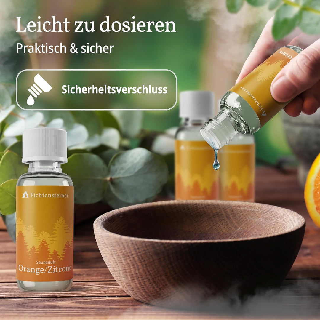 Fichtensteiner Saunaaufguss Orange/Zitrone, 100ml, Sauna Aufgussmittel, sehr ergiebig, für bis zu 10