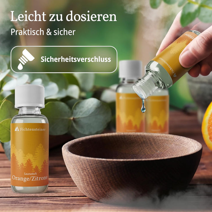 Fichtensteiner Saunaaufguss Orange/Zitrone, 100ml, Sauna Aufgussmittel, sehr ergiebig, für bis zu 10
