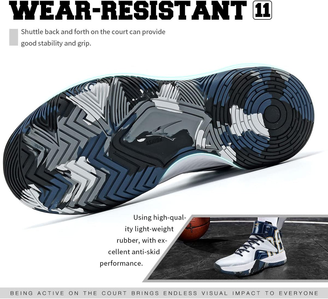 ASHION Basketballschuhe Herren Turnschuhe Anti-Skid Atmungsaktiv Outdoor Sportschuhe 43 EU N Weiss B
