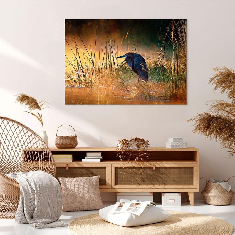 Bilder auf Leinwand 100x70cm Leinwandbild mit Rahmen Vogel Natur Wasser Gross Wanddeko Bild Schlafzi