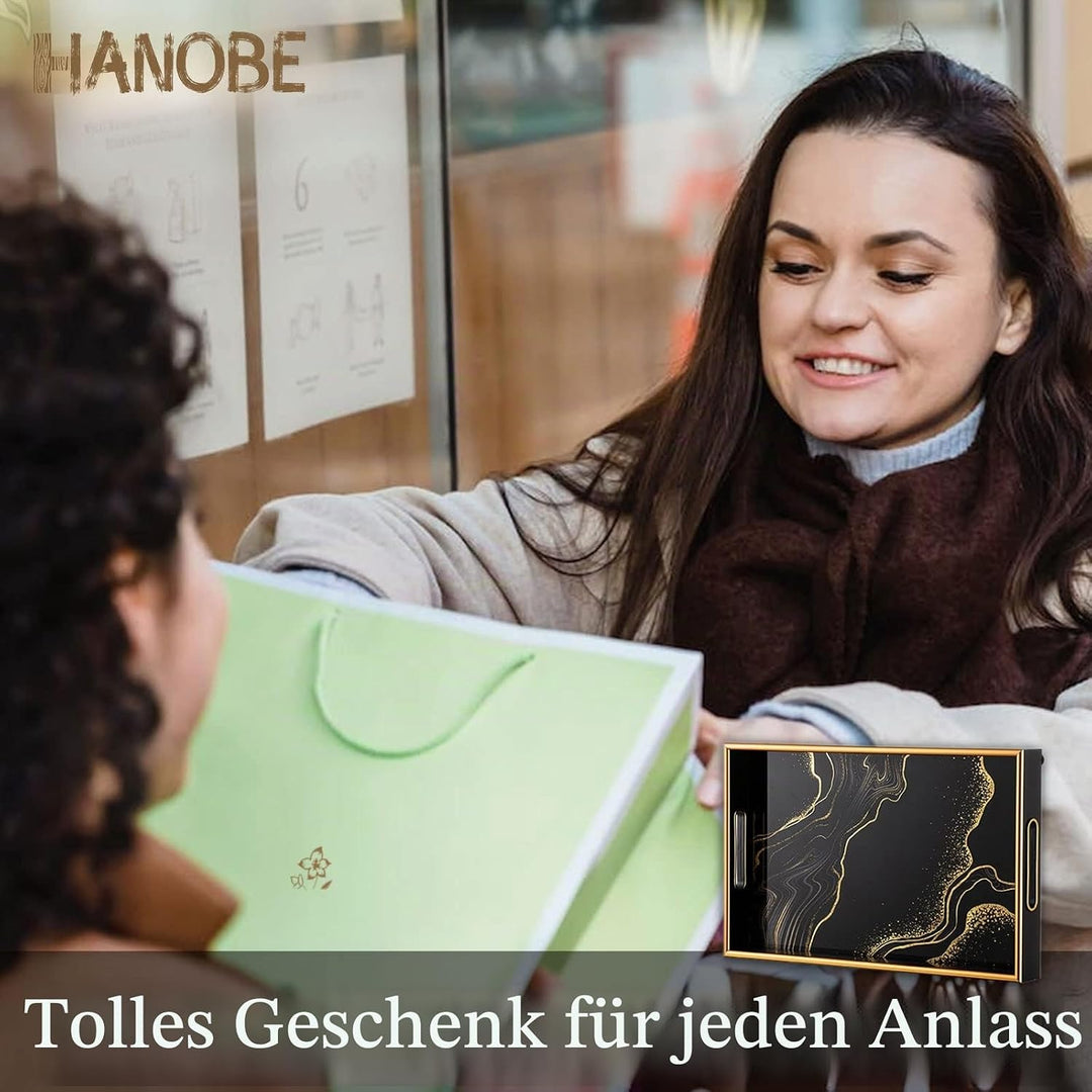 Hanobe Deko Tablett Kaffeetablett Serviertablett: Schwarzes dekoratives Gold Couchtisch Tabletts Dek