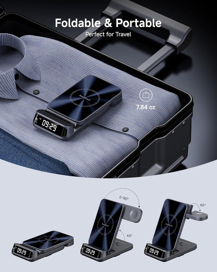 SwanScout Induktive Ladestation für iPhone, 3 in 1 Ladestation für iPhone 17/Air/16/15/14/13, Faltba