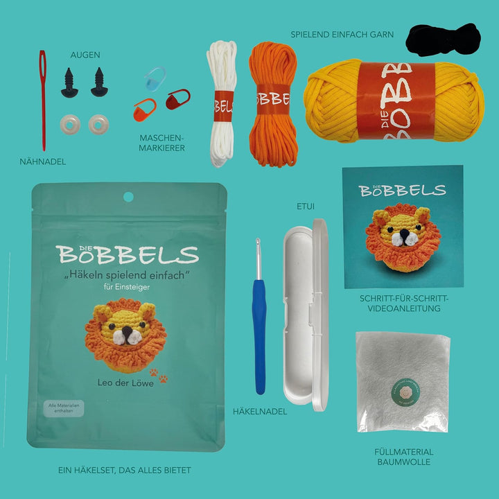 Die Bobbels“ Einsteiger Häkelset für Anfänger mit kinderleichtem Garn, Hilfsmitteln und Schritt-für-