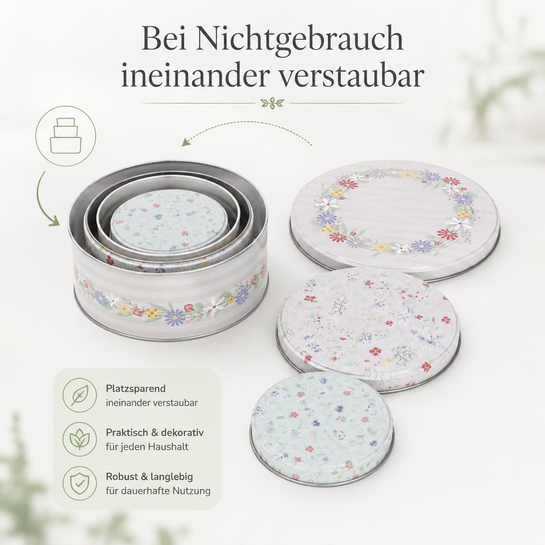MIJOMA Keksdosen-Set – 3er-Set Metalldosen mit Deckel – Motiv Flowers | runde Dosen mit Motiv – stap