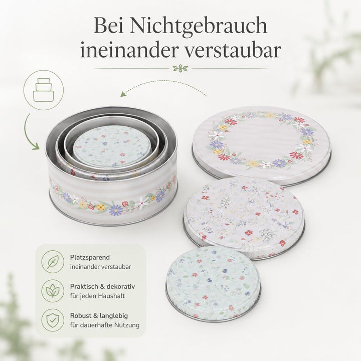 MIJOMA Keksdosen-Set – 3er-Set Metalldosen mit Deckel – Motiv Flowers | runde Dosen mit Motiv – stap