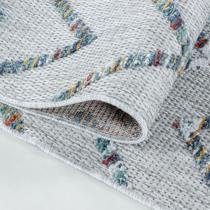 Carpetsale24 Outdoor Teppich Modern, Skandi Boho Ethno Muster 3D Optik, Rechteckig, Grau mit bunten