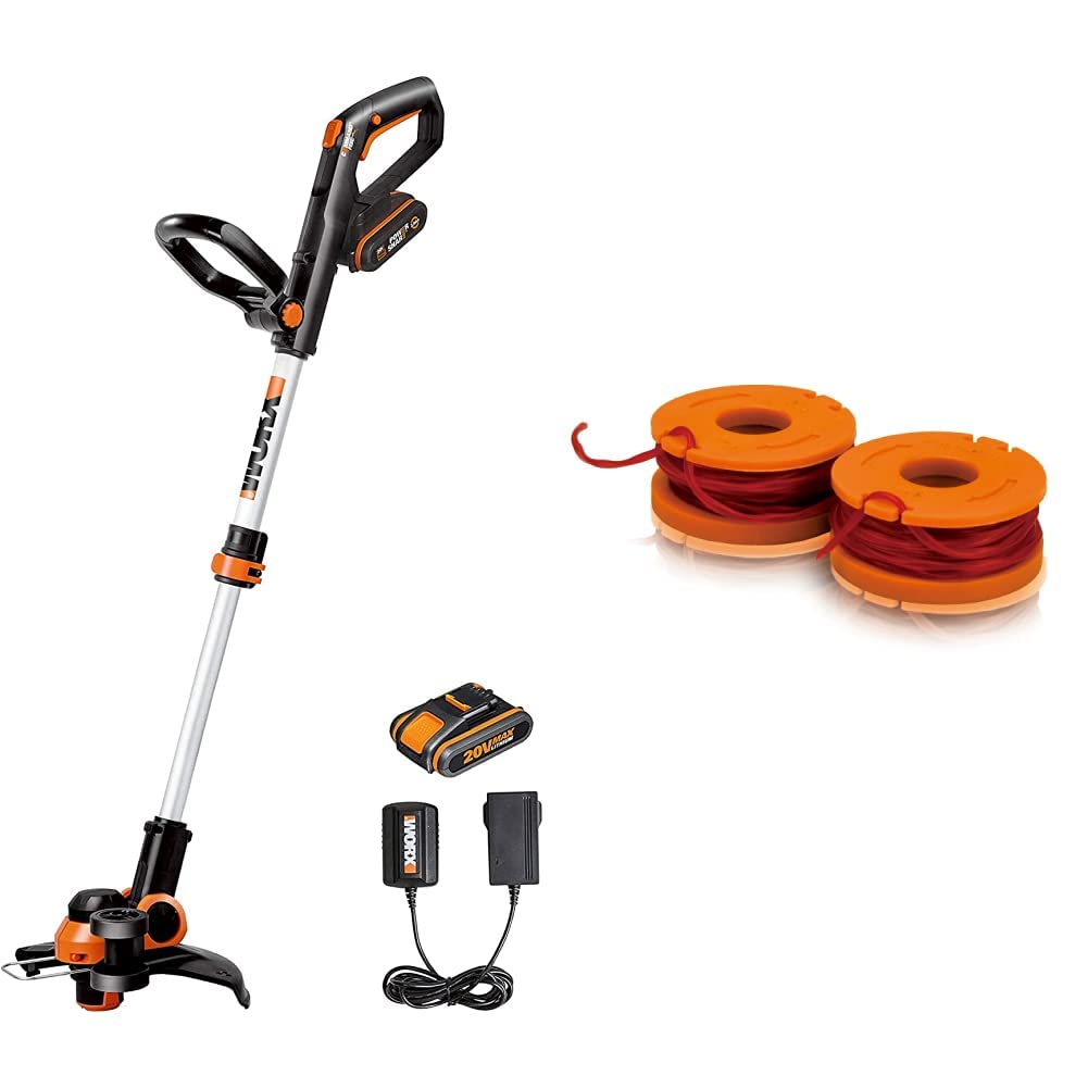 Worx Powershare 20V Li-Ion Akku-Rasentrimmer (2 Akkus), WG163E &amp; WA0004.1 Rasentrimmer Faden für all