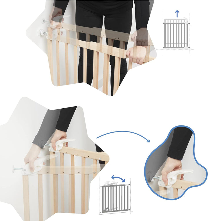 Badabulle Deco Pop, ausziehbares Babygitter aus Holz | 63 bis 106 cm breit | Druck- oder Schraubgitt