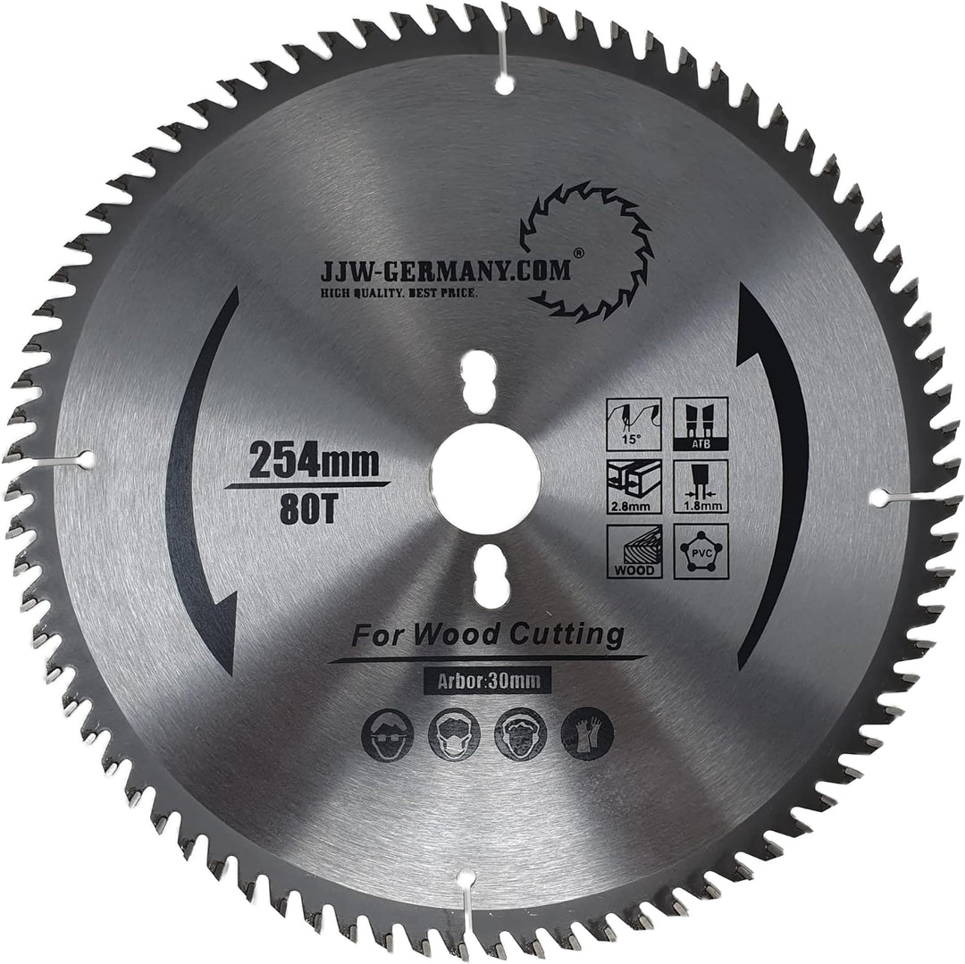jjw-germany HM-Kreissägeblätter 254 x 30 negativer Spanwinkel für Kappsägen in Industriequalität… (2