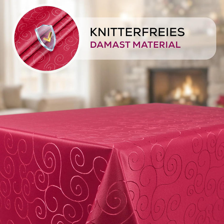 BEAUTEX Tischdecke Damast Ornamente - Bügelfreies Tischtuch - Fleckabweisende, Pflegeleichte Tischwä