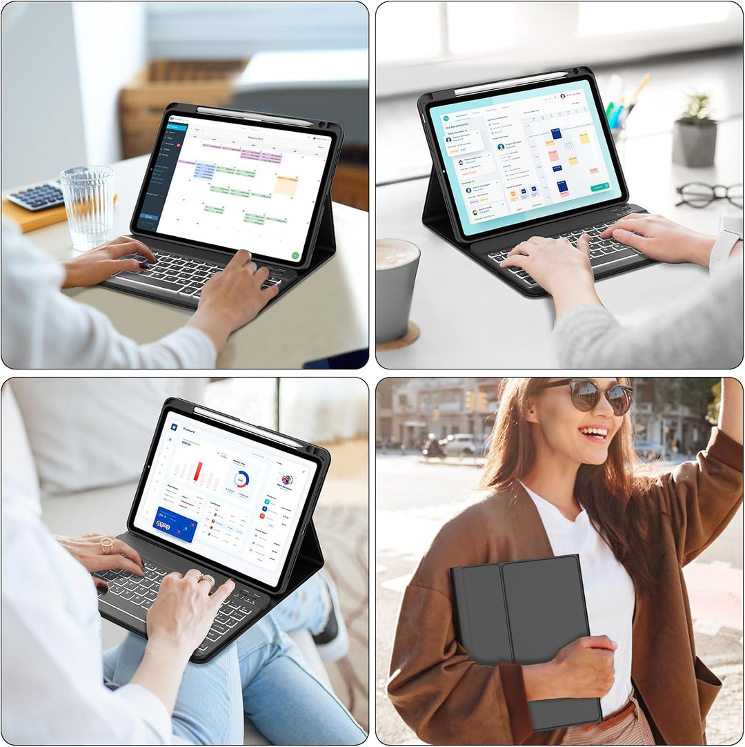 Hülle Tastatur für iPad Air 11" M4/M3/M2 (2024-2026) Beleuchtung, Schwarz | Schutzhülle mit Stifthal
