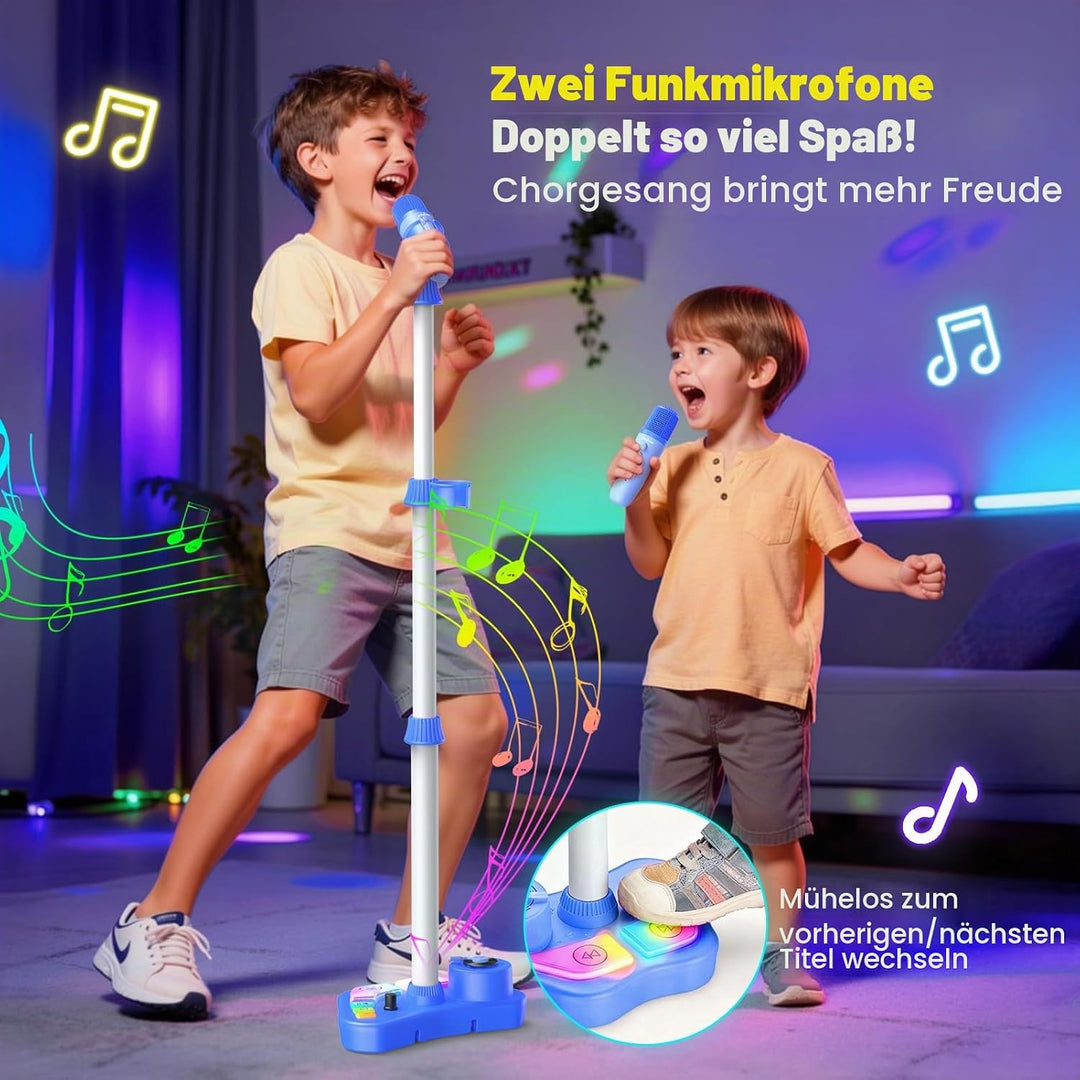 Dislocati Karaoke Maschine Kinder mit 2 Mikrofon und Verstellbarer Mikrofon Ständer, Ostern Geschenk