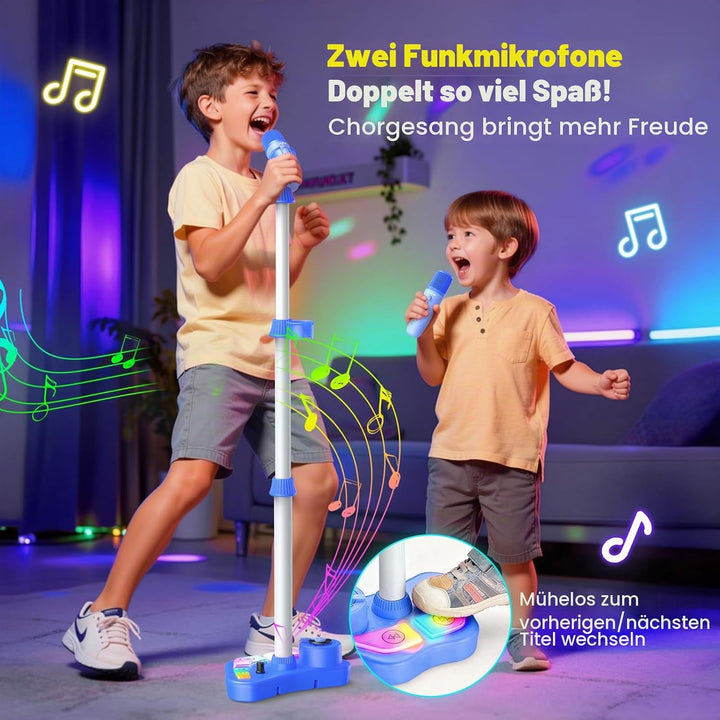 Dislocati Karaoke Maschine Kinder mit 2 Mikrofon und Verstellbarer Mikrofon Ständer, Ostern Geschenk