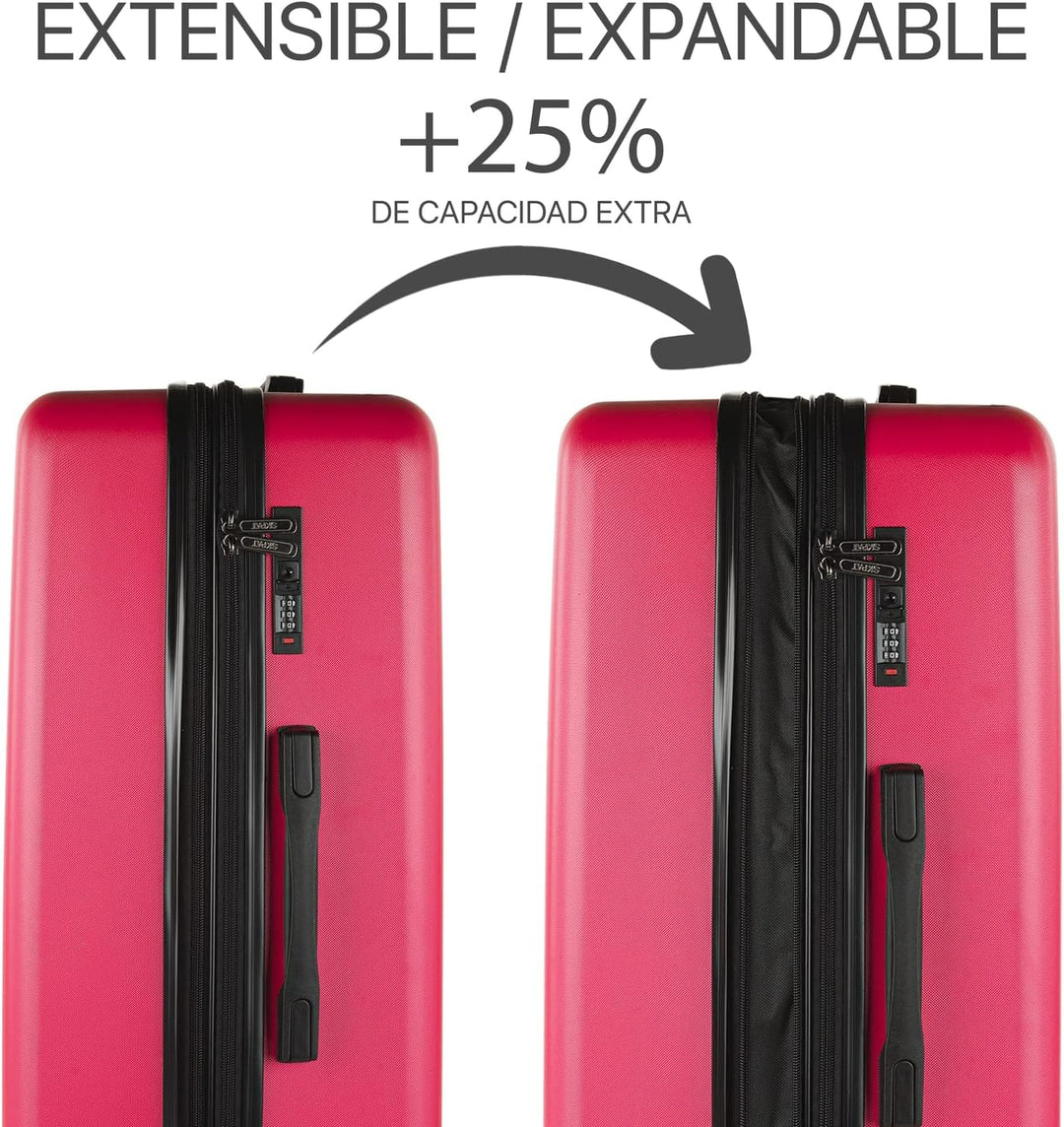 SKPAT Reisekoffer-Set, 4 Räder, Reisekoffer-Set, leicht, mit Zahlenschloss Fuchsia M, Fuchsia M