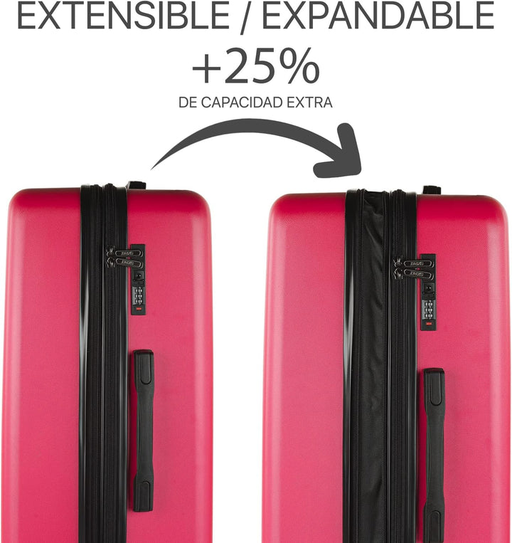 SKPAT Reisekoffer-Set, 4 Räder, Reisekoffer-Set, leicht, mit Zahlenschloss Fuchsia M, Fuchsia M
