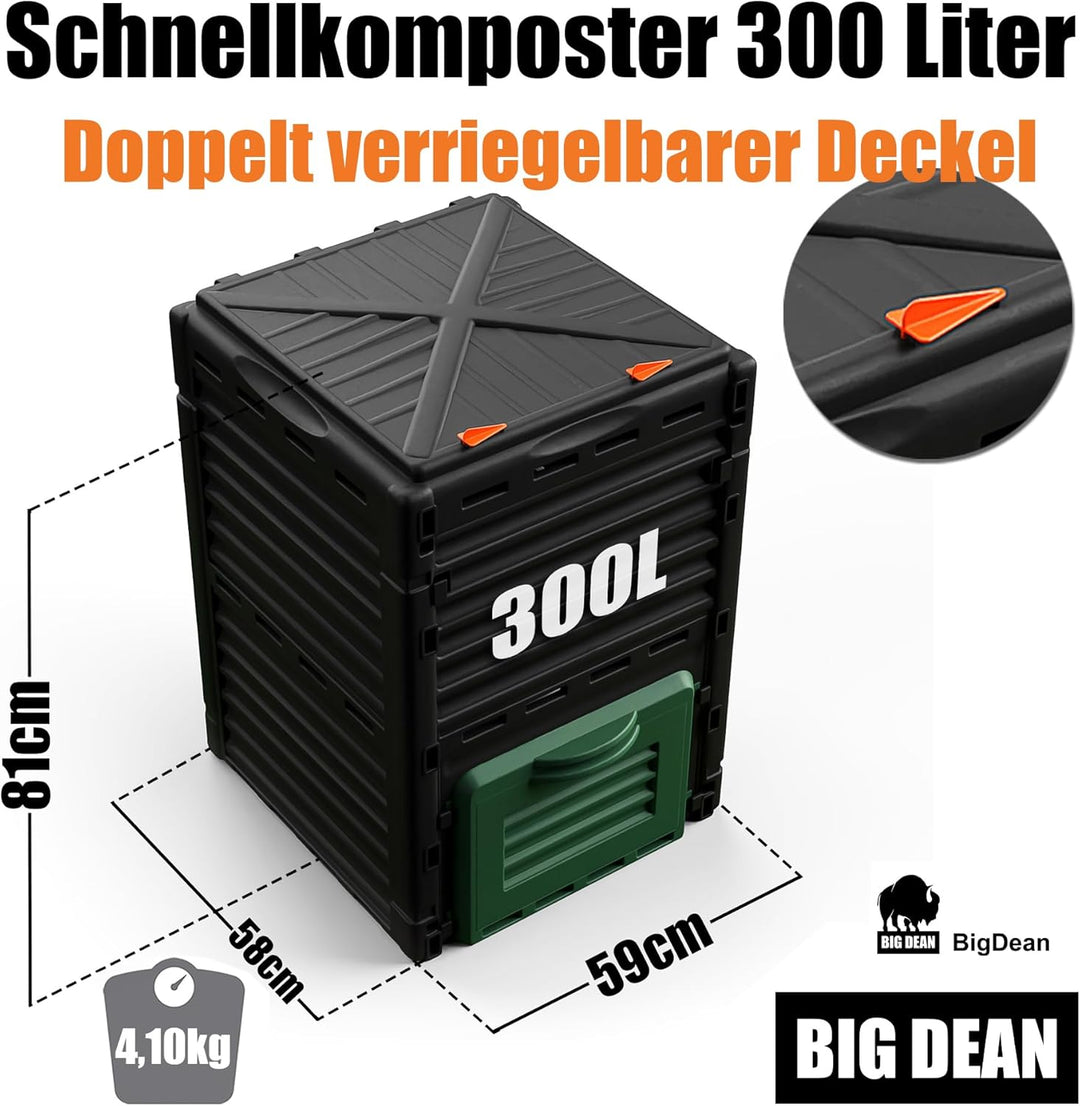 BigDean Komposter Garten 300 Liter – Schnellkomposter aus wetterfestem Kunststoff & Made in Europe 1