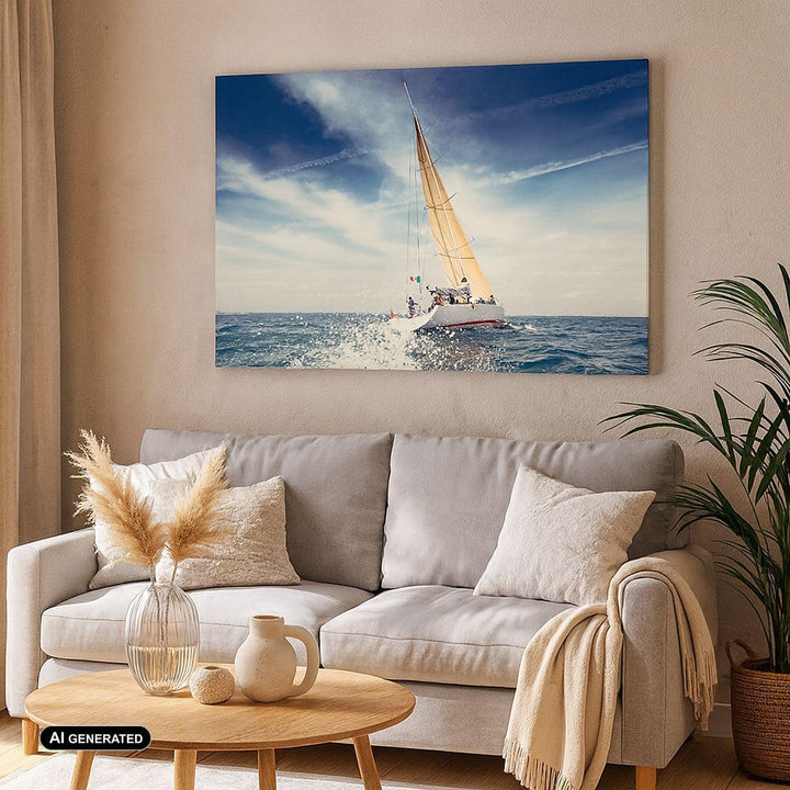 Bilder auf Leinwand 100x70cm Leinwandbild mit Rahmen Segeln Yacht Reise Gross Wanddeko Bild Schlafzi
