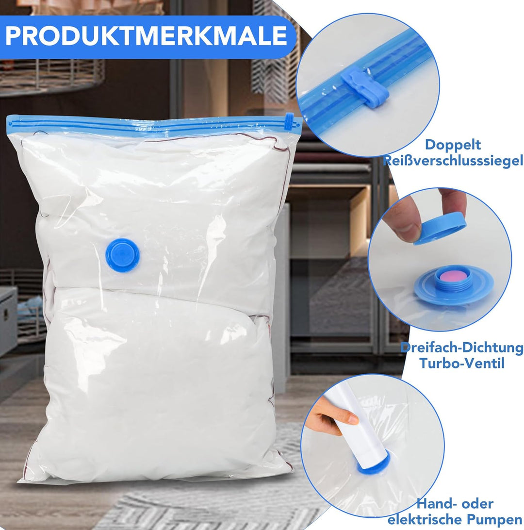 SKERITO 12 Stück Vakuumbeutel Kleidung 3*Kleine 3*Mittel *3*Gross 3*Jumbo Aufbewahrungsbeutel Reise